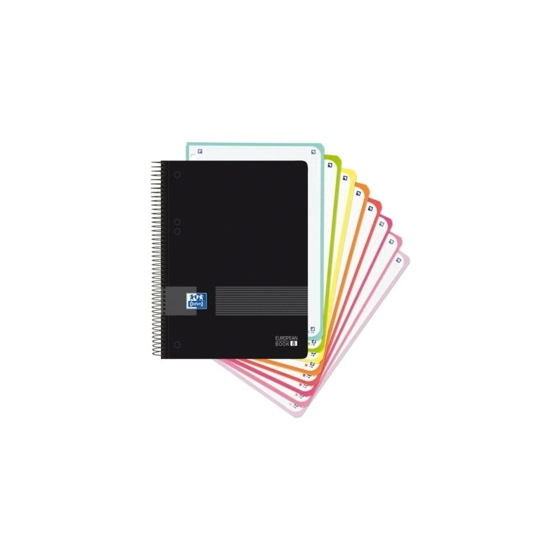 Oxford Europeanbook 8 Live & Go A5+ Spiral Notebook 160 Sheets 5x5 Grid - 8 Colour Bands - Hard-Wearing Plastic Cover - Black