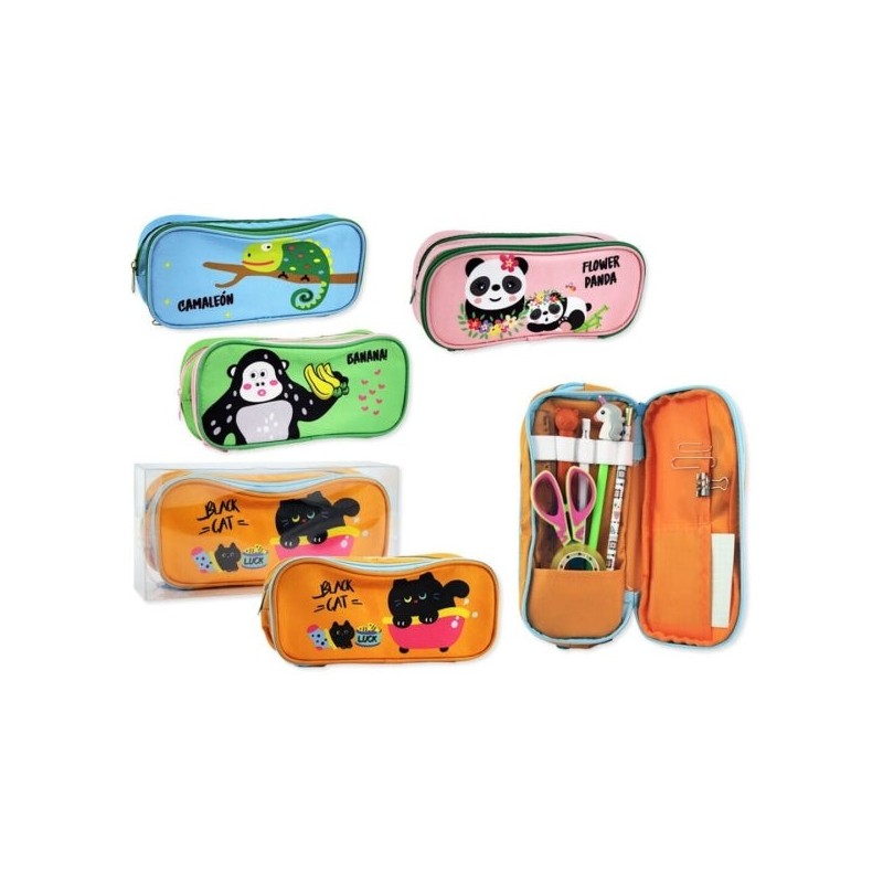Bismark Animals Trousse avec d'Amusantes Images d'Animaux - 2 Compartiments - 4 Designs Différents