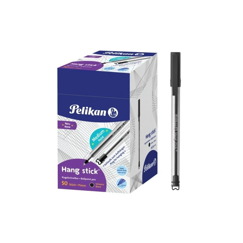 Pelikan Hang Stick Ballpoint Pen - 1mm Line Width - Anti-Choking Cap - Ergonomic Triangular Barrel - Hook - Oil-Based Ink