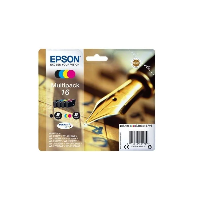 Epson T1626 Pack de 4 Cartouches d'Encre Originales - C13T16264012