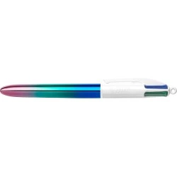 Bic 4 Colours Gradient Stylo à Bille Rétractable - Pointe Moyenne de 1.0mm - Encre à Base d'Huile - Corps Blanc/Dégradé