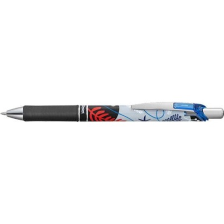 Pentel Energel Boligrafo de Tinta Gel Retractil 0.7mm - Trazo 0.35mm - Recargable - Grip de Agarre - Tinta Color Azul - Diseños