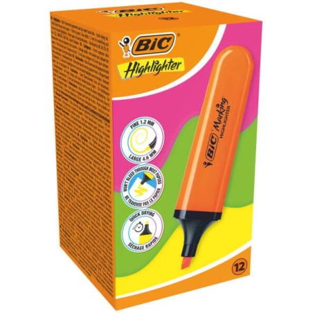 Bic Marking Highlighter Flat Fluorescent Highlighter - Chisel Tip - Line Width between 1.70 and 4.80 mm - Water-Based Ink