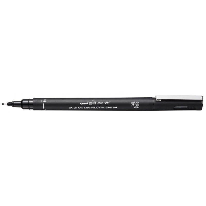 Uni-ball PIN10-200(S) Fineliner Pen - 1mm Polyacetal Tip - 1mm Line Width - Pigmented Ink Resistant to Water and Light - Black