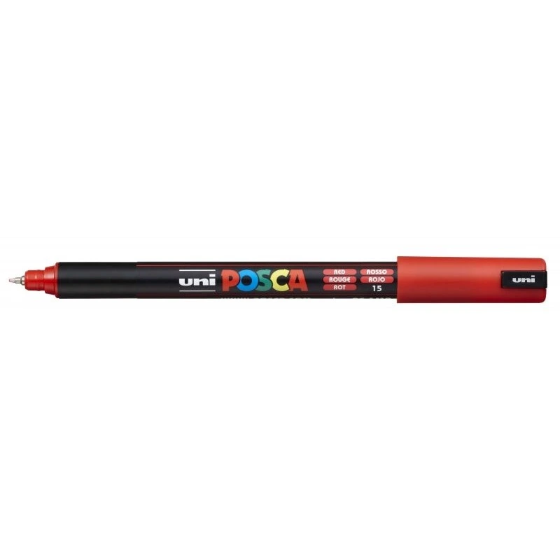 Posca PC-1MR Marcador de Pintura - Ponta Roller de Fibra 0,7mm - Tinta Pigmentada Base de Água - Resistente à Luz - Cor Vermelho