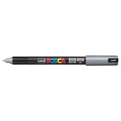 Posca PC-1MR Marcador de Pintura - Ponta Roller de Fibra 0,7mm - Tinta Pigmentada Base de Água - Resistente à Luz - Cor Prata
