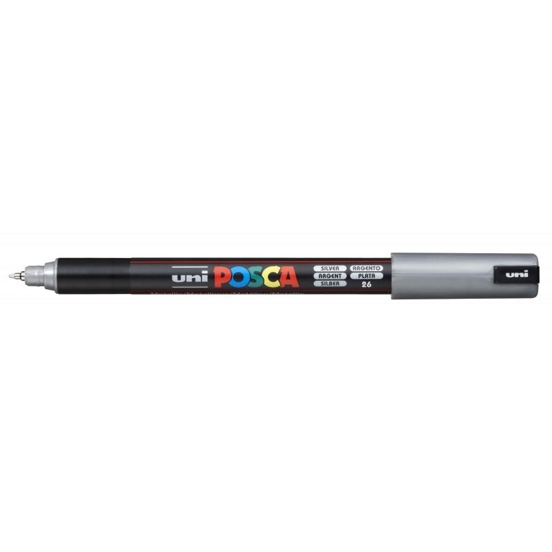 Posca PC-1MR Paint Marker - 0.7mm Fibre Roller Tip - Water-Based Pigmented Ink - Light Resistant - Silver Colour