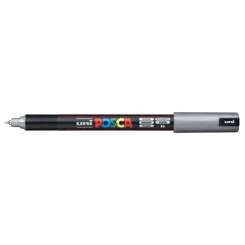 Posca PC-1MR Paint Marker - 0.7mm Fibre Roller Tip - Water-Based Pigmented Ink - Light Resistant - Silver Colour
