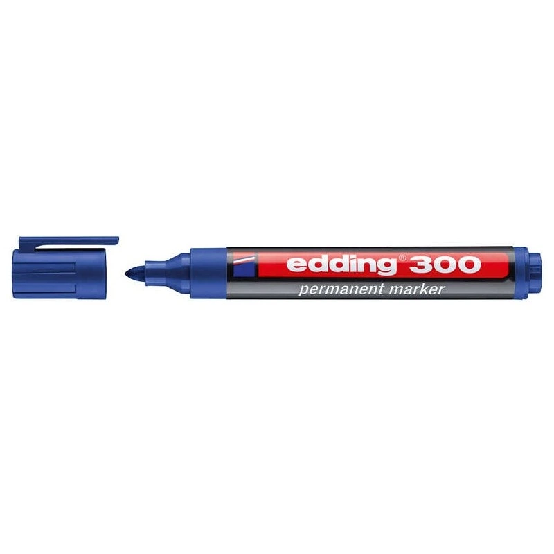 Edding 300 Marqueur Permanent - Pointe Ronde - Tracé entre 1.5 et 3 mm. - Encre Presque Inodore - Capuchon avec Clip - Séchage