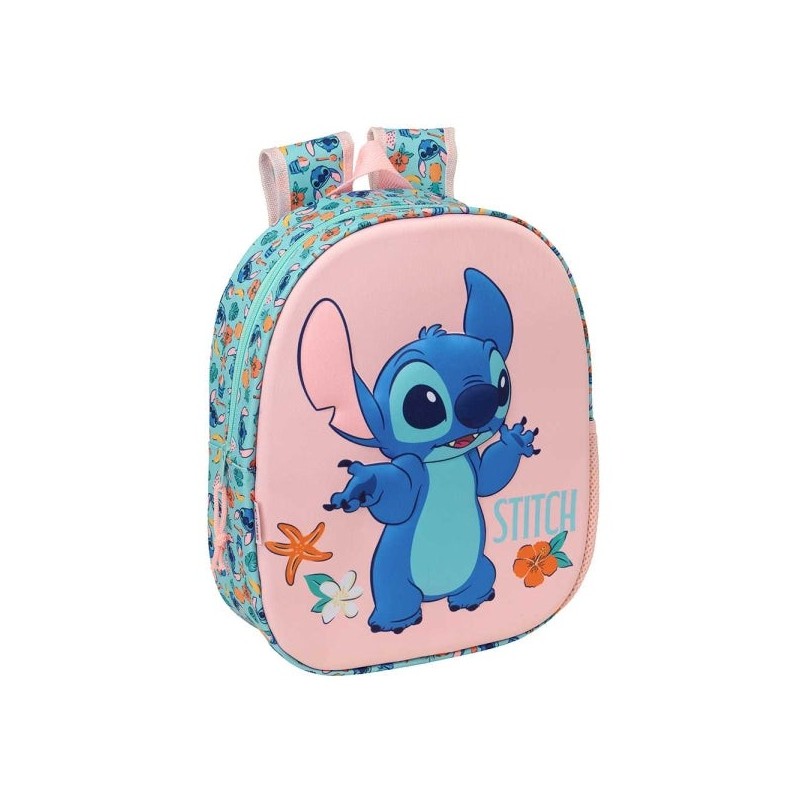 Safta Stitch Mochila 3D - Porta-garrafas - Alças Acolchoadas - Pega de Mão Superior - 27x33x10cm - Cor Rosa