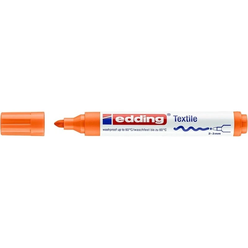 Edding 4500 Permanent Textile Marker - Round Tip - Line Width between 2 and 3mm - Neutral Odour - Fast Drying - Orange