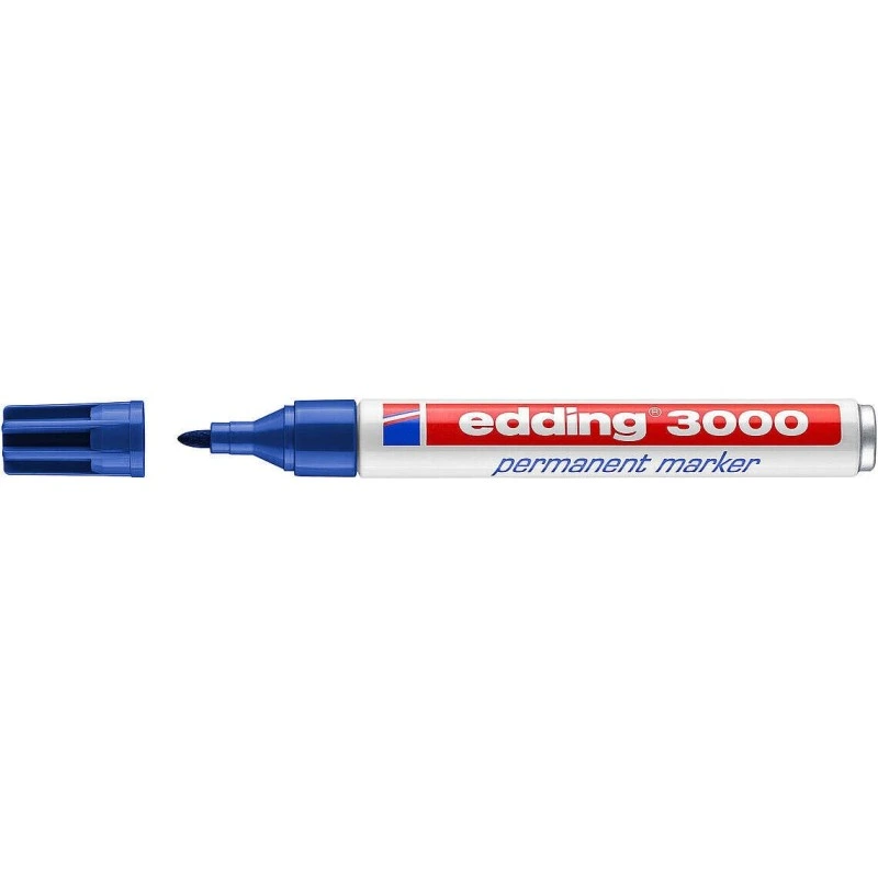 Edding 3000 Marqueur Permanent - Pointe Ronde de 1.5mm - Trait entre 1.5 et 3mm - Rechargeable - Séchage Rapide - Couleur Bleu