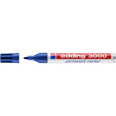 Edding 3000 Marcador Permanente - Ponta Redonda de 1.5mm - Traço entre 1.5 e 3mm - Recarregável - Secagem Rápida - Cor Azul