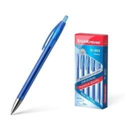 Erichkrause R-301 Original Gel Matic Automatic Gel Pen - Fast-Drying Gel Ink - Transparent Barrel with Contoured Grip - Blue