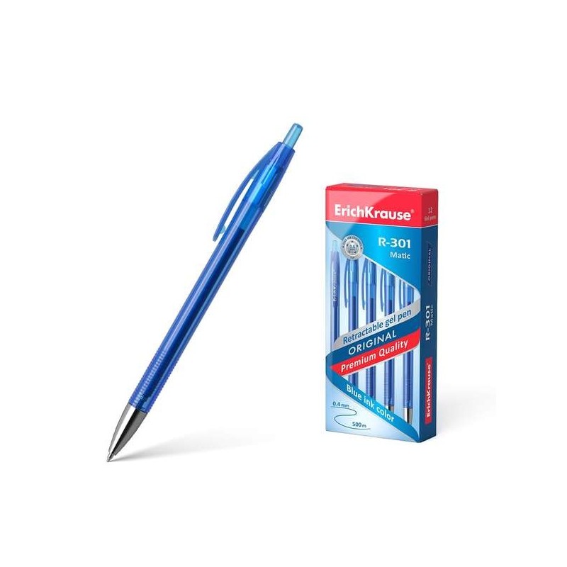 Erichkrause Boligrafo de Gel Automatico R-301 Original Gel Matic - Tinta de Gel de Secado Rapido - Cuerpo Transparente con Grip