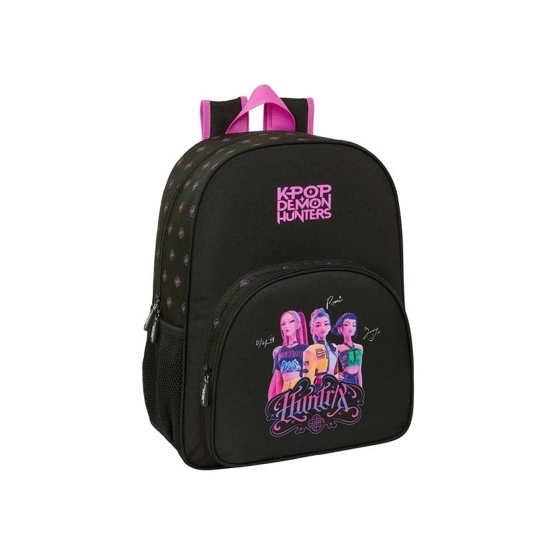 Safta K-Pop Demon Hunters Backpack - Trolley Adaptable - Front Pocket - Bottle Holder - Double Slider Zipper - Carry Handle