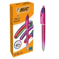 Bic 4 Colours Smooth Gradient Rose Stylo à Bille Rétractable - Pointe Moyenne de 1.0mm - Écriture 40% plus Douce - 4 Couleurs