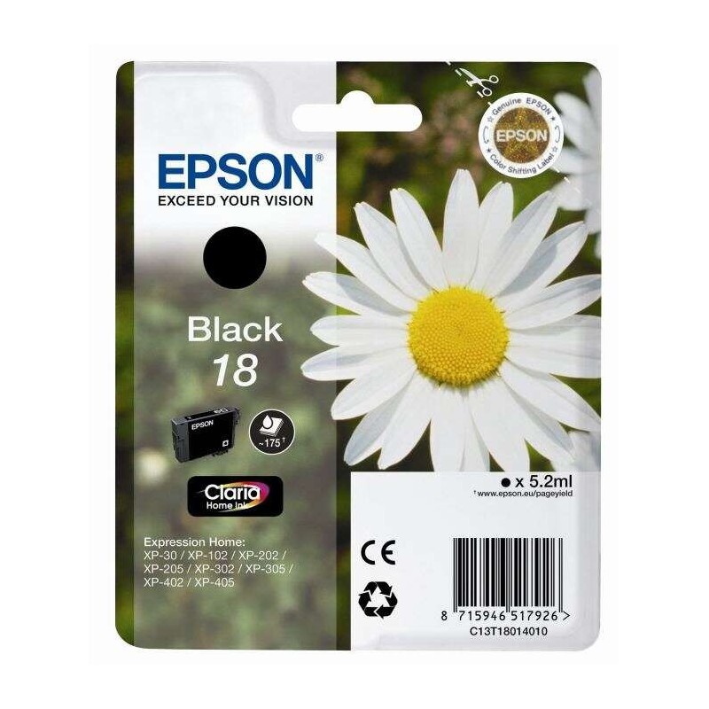 Epson T1801 (18) Black Ink Cartridge Original - C13T18014012