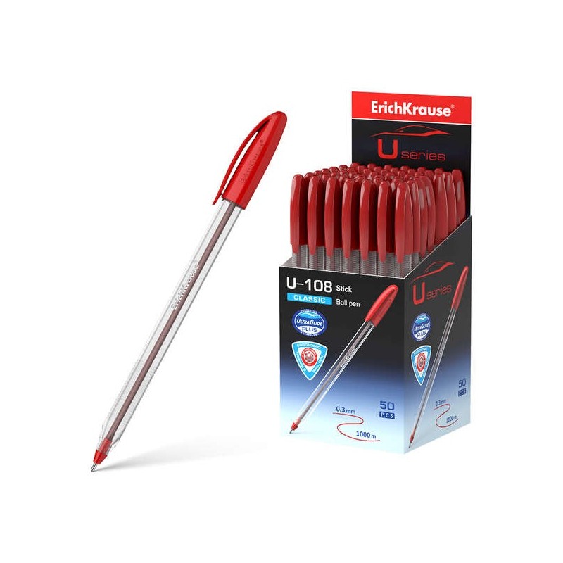 Erichkrause U-108 Esferográfica Clássica - Ponta de Esfera 1,0mm - Traço de 0,3mm - Tampa Ventilada - Ultra Glide Technology