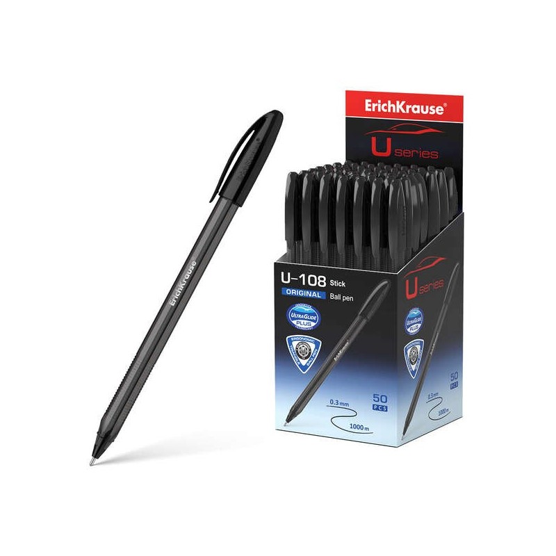 Erichkrause U-108 Boligrafo Clasico - Punta de Bola 1.0mm - Trazo de 0.3mm - Tapa Ventilada - Cuerpo Translucido y Tintado