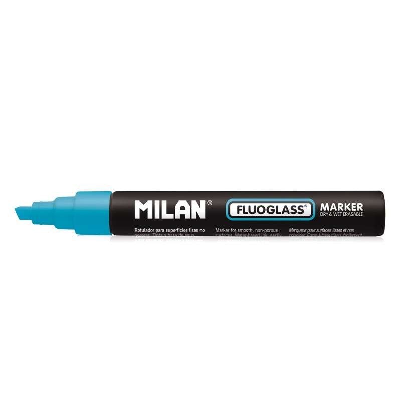 Milan Fluoglass Marqueur pour Surfaces Lisses - Pointe Biseautée - Tracé de 2 - 4mm - Encre à l'Eau - Effaçage Facile - Couleur