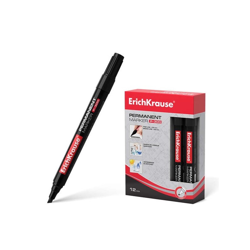 Erichkrause P-300 Permanent Marker - Chisel Tip - For Writing on Multiple Surfaces - Black