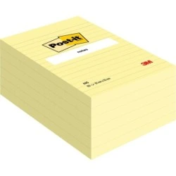 Post-It Pack de 6 Blocs de 100 Notes Adhésives Repositionnables - Forme Rectangulaire - 101x152mm - Couleur Jaune Clair
