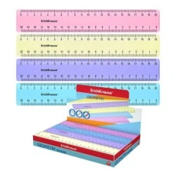 Erichkrause Règle en Plastique 20cm - Échelle Double Face - Couleurs Rose, Bleu, Violet et Jaune Pastel