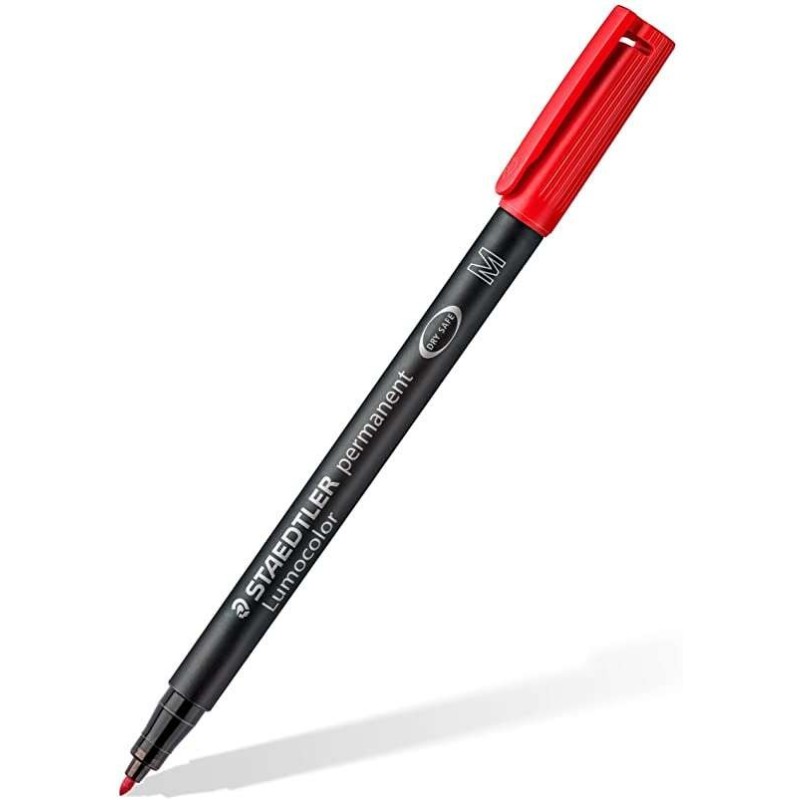 Staedtler Lumocolor 317 Permanent Marker - Medium Bullet Tip - Approx. 1mm Line Width - Cap with Clip - Fast Drying - Red
