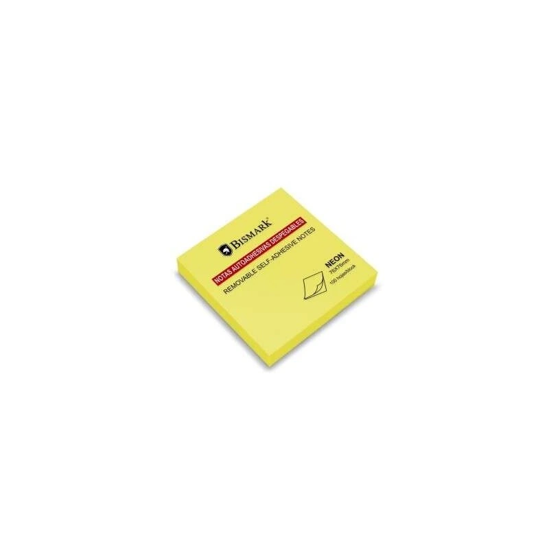 Bismark Bloc de 100 Notes Adhésives 76x76mm - Couleur Jaune Néon