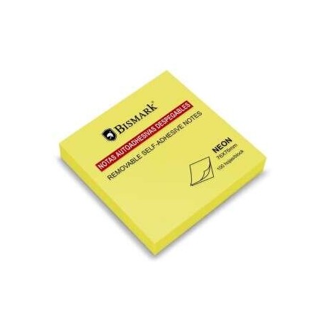 Bismark Bloc de 100 Notes Adhésives 76x76mm - Couleur Jaune Néon
