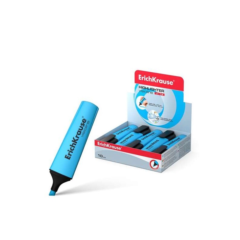 Erichkrause Visioline V-12 Surligneur Fluorescent - Pointe Biseautee - Encre a Base d'Eau - Couleur Bleu