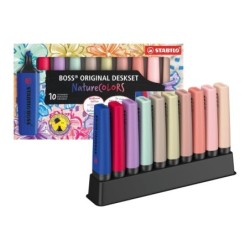 Stabilo Boss Naturecolors Pack de 10 Surligneurs avec Socle de Bureau - Inclut les 4 Nouveaux Coloris Wildflower - Trait entre