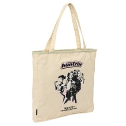 Safta K-Pop Demon Hunters Star Tote Bag Fabric Bag - Zip - Interior Pocket - Carry Handles - 36x38x6.5cm - Beige