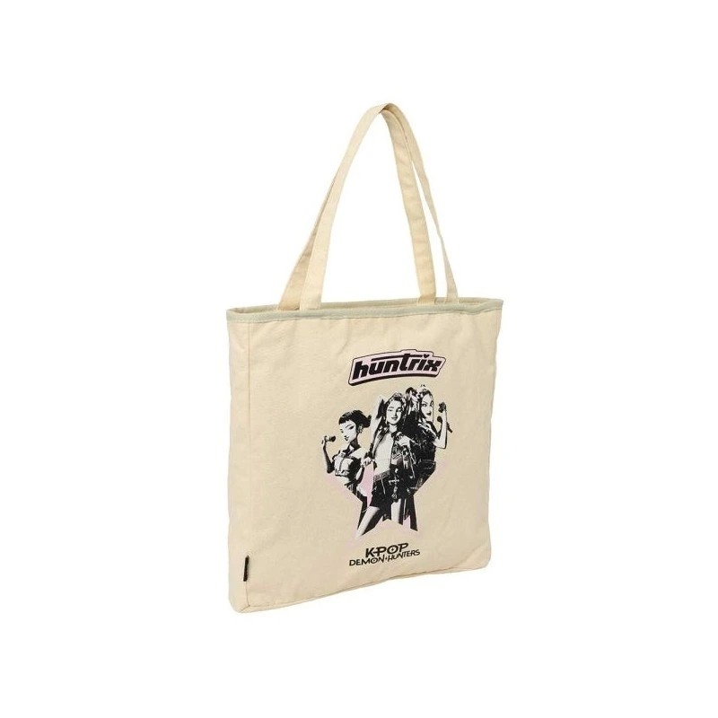 Safta K-Pop Demon Hunters Star Tote Bag Fabric Bag - Zip - Interior Pocket - Carry Handles - 36x38x6.5cm - Beige