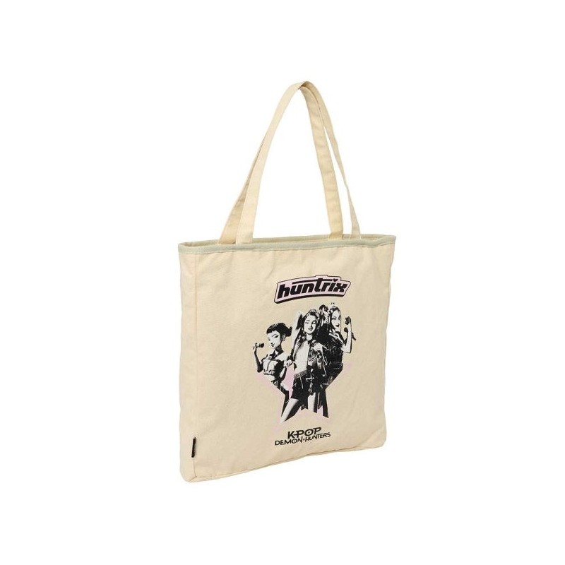Safta K-Pop Demon Hunters Star Tote Bag Saco de Pano - Fecho de Correr - Bolso Interior - Pegas de Mão - 36x38x6.5cm - Cor Bege