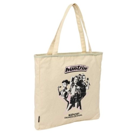 Safta K-Pop Demon Hunters Star Tote Bag Saco de Pano - Fecho de Correr - Bolso Interior - Pegas de Mão - 36x38x6.5cm - Cor Bege