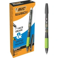 Bic Illusions Erasable Ballpoint Pen - Medium Tip 0.7mm - Rubber Grip - Refillable - Black
