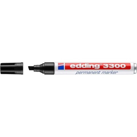 Edding 3300 Marcador Permanente - Ponta Biselada - Traço entre 1 e 5 mm. - Tinta Quase Inodora - Secagem Rápida - Cor Preta