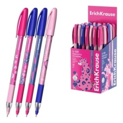 ErichKrause U-109 Stick and Grip Pinna Kotta Ballpoint Pen with Cap - Assorted Designs - 0.3mm Line Width - Rubber Grip Zone