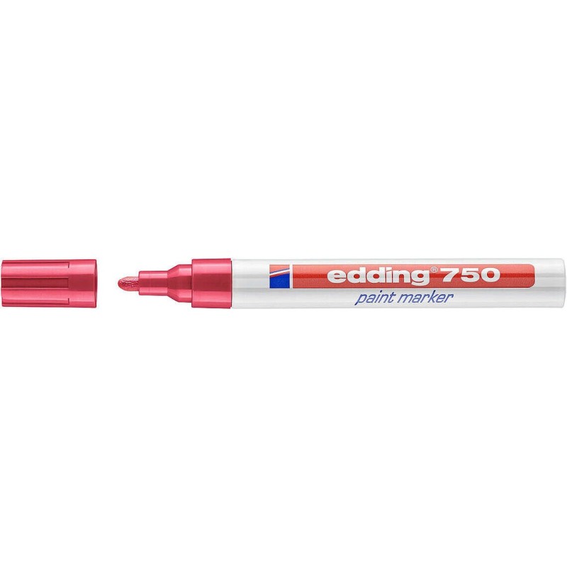 Edding 750 Marcador Permanente - Ponta Redonda - Traço entre 2 e 4 mm. - Tinta Opaca - Secagem Rápida - Cor Vermelho