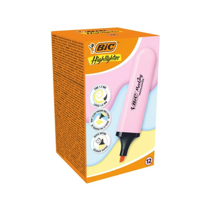 Bic Marking Highlighter Flat Marcador Fluorescente - Ponta Biselada - Traço entre 1,20 e 4,60 mm - Tinta com Base de Água - Cor