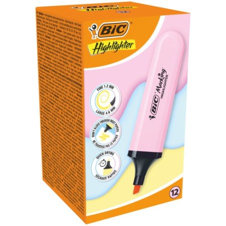 Bic Marking Highlighter Flat Marcador Fluorescente - Ponta Biselada - Traço entre 1,20 e 4,60 mm - Tinta com Base de Água - Cor