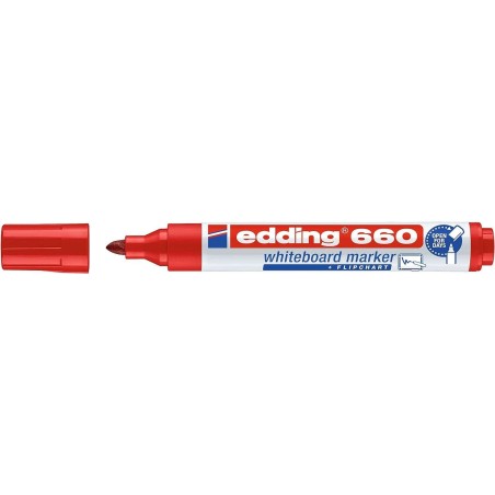 Edding 660 Whiteboard Marker - Round Nib - Line Width between 1.5 and 3 mm. - Pigmented Ink - Refillable - Dry Erase - Red