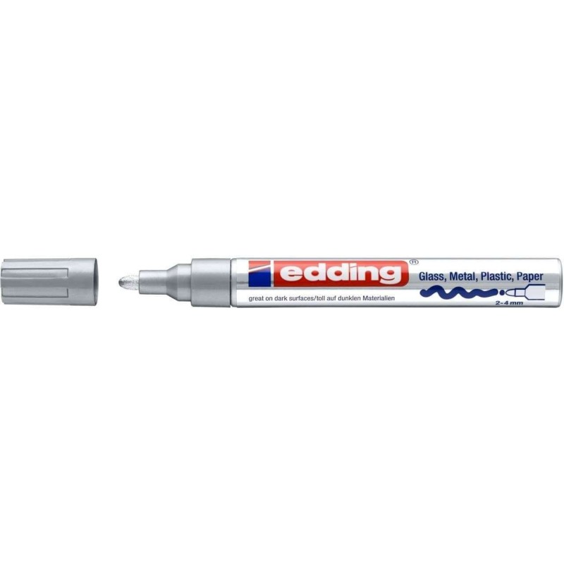 Edding 750 Marqueur Permanent - Pointe Ronde - Tracé entre 2 et 4 mm. - Encre Opaque - Séchage Rapide - Couleur Argent