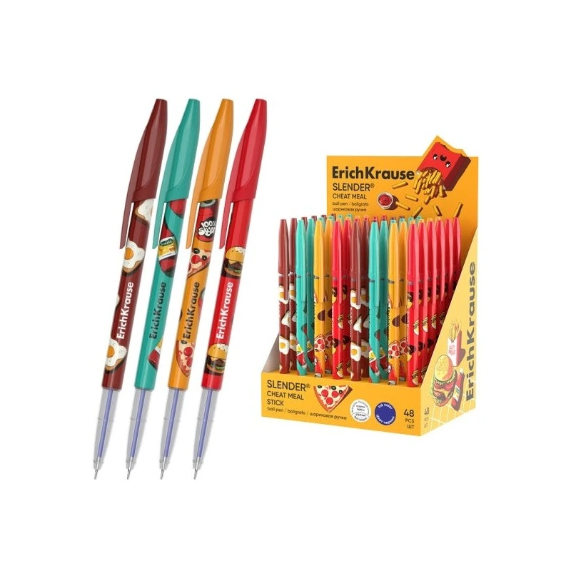 ErichKrause Stick Cheat Meal Display with 48 Capped Ballpoint Pens - Assorted Models - 0.26mm Line Width - Low Viscosity Ink