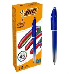 Bic 4 Colours Smooth Gradient Bleu Stylo a Bille Retractable - Pointe Moyenne de 1.0mm - Ecriture 40% plus Douce - 4 Couleurs