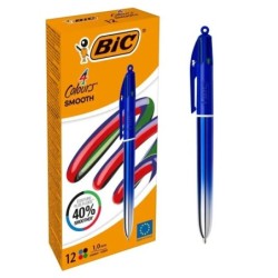 Bic 4 Colours Smooth Gradient Blue Retractable Ballpoint Pen - 1.0mm Medium Point - 40% Smoother Writing - 4 Colours