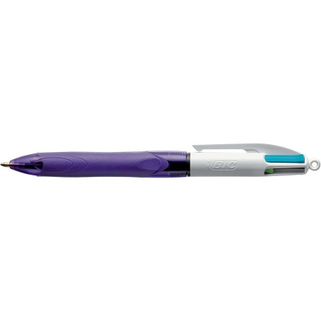 Bic 4 Colours Grip Fashion Boligrafo Retractil con Grip - Punta Media de 1mm - Trazo de 0.4mm - Tinta con Base de Aceite