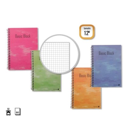 Golden Cahier Spirale 12º Natural (85x125mm) 80 Feuilles 60gr Quadrillage - Marge Soulignée - Couverture Normale Plastifiée